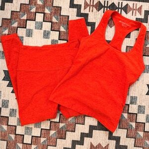 Beyond Yoga Bright Orange/Red Racerback & Leggings set